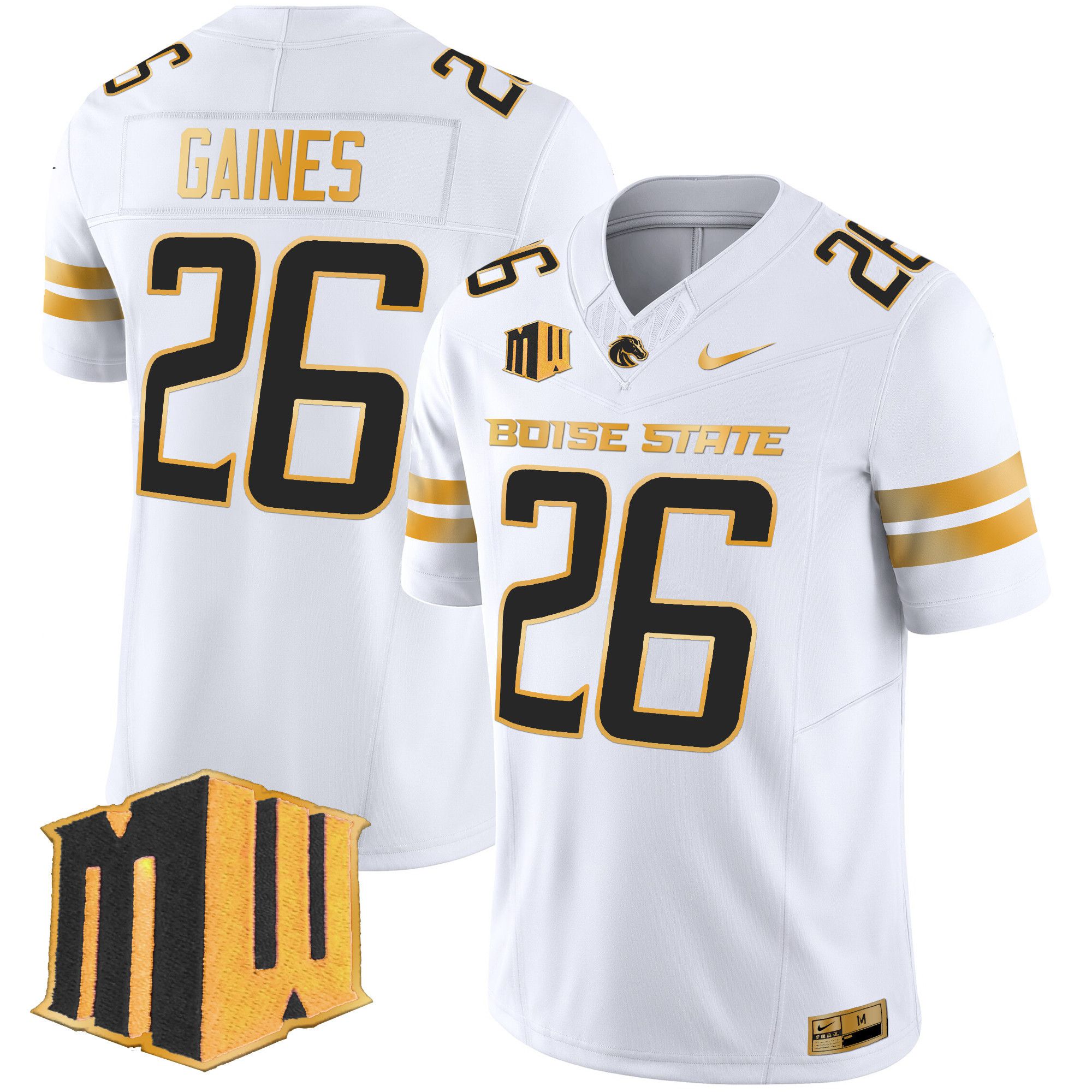 Men Boise State Broncos #26 Gaines White Nike 2024 Gold Vapor Limited NCAA Jersey->more ncaa teams->NCAA Jersey